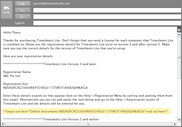Timesheets Lite Registration Email